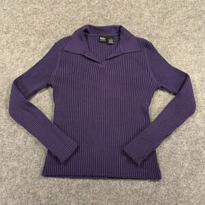 Y2K Mossimo Sweater Womens Medium Purple Ribbed Collared Stretch Knit Preppy